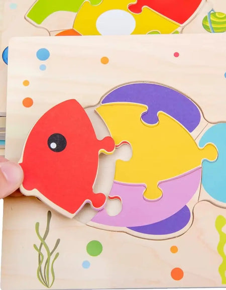 Brinquedo Educativo Quebra-Cabeça Madeira Peixe