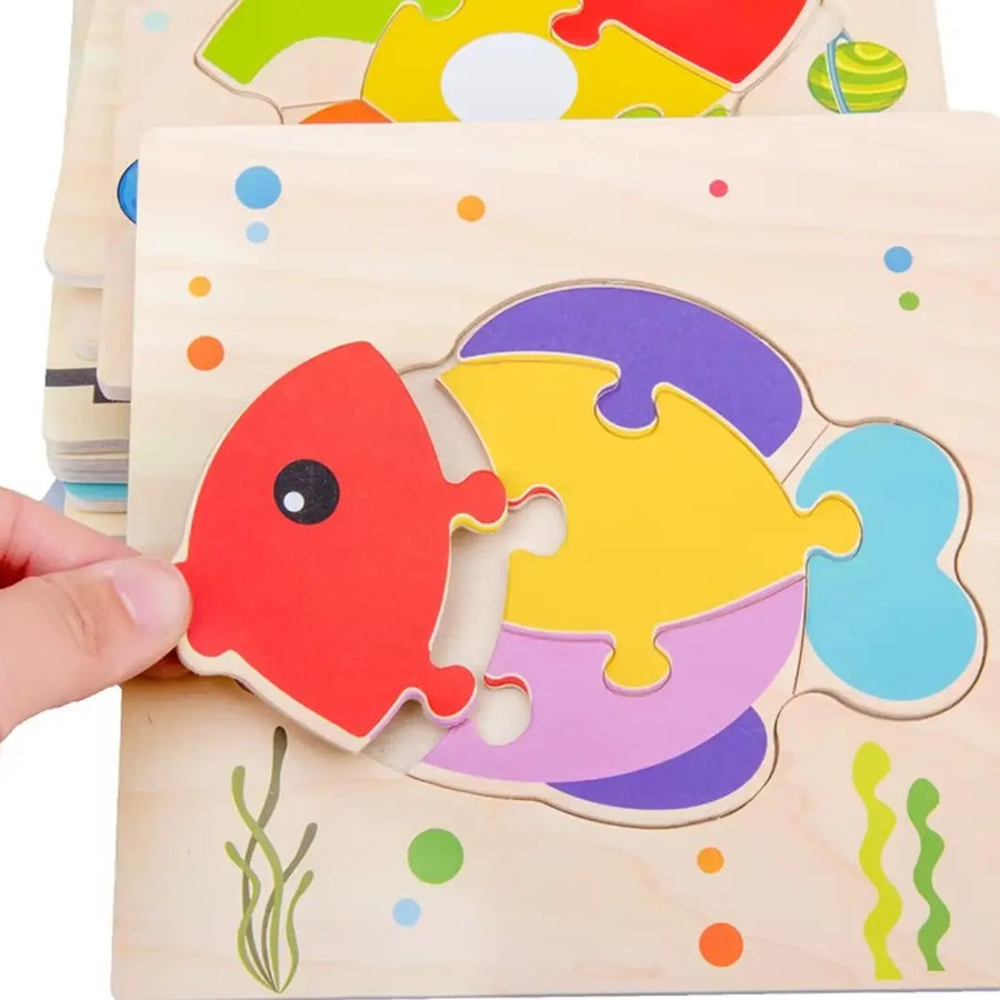 Brinquedo Educativo Quebra-Cabeça Madeira Peixe