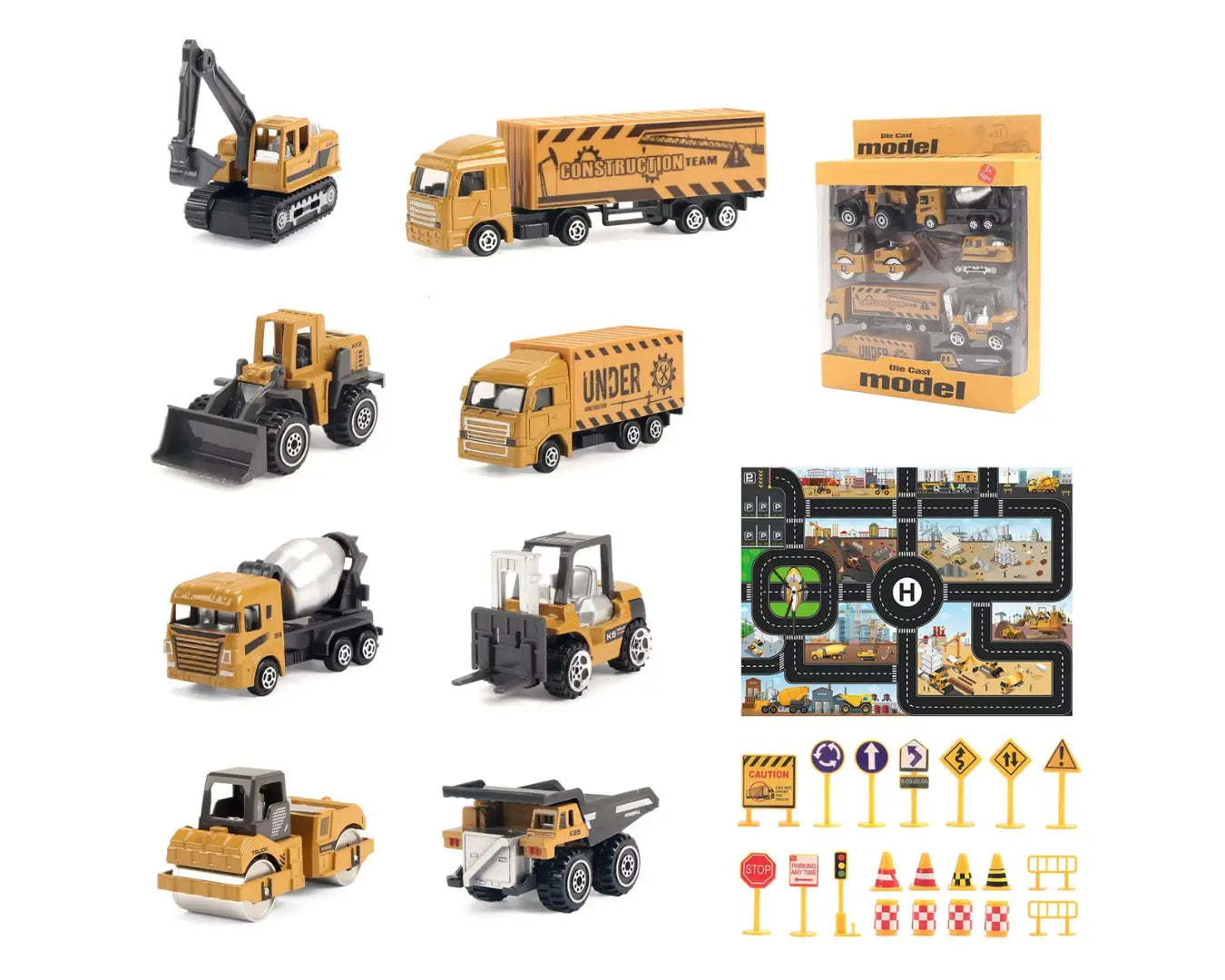 Kit Caminhão e Trator de Brinquedo Construção Amarelo