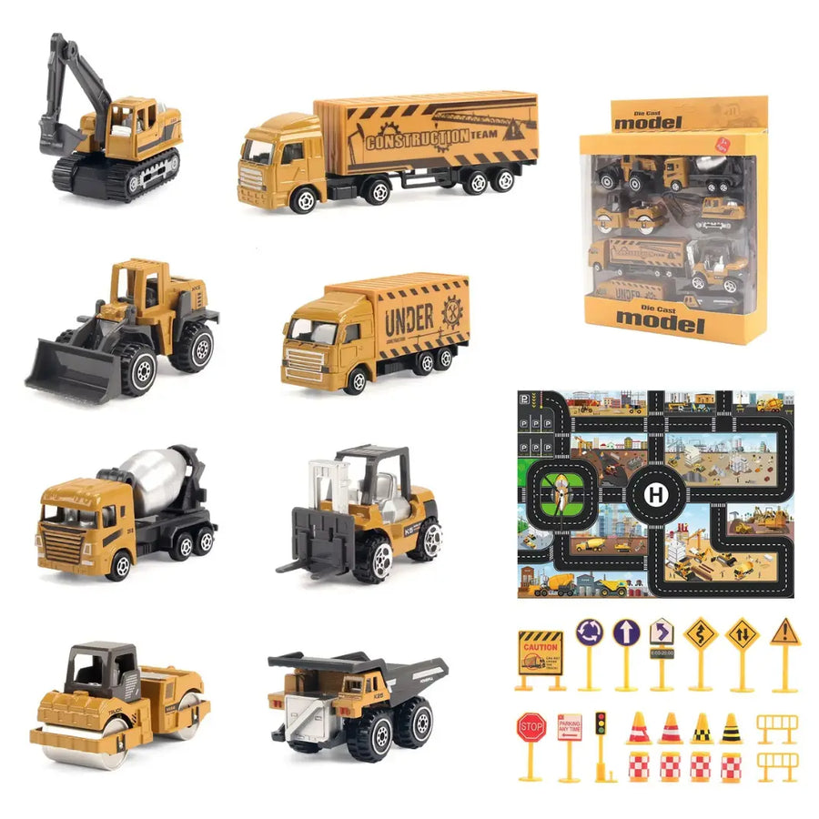 Kit Caminhão e Trator de Brinquedo Construção Amarelo