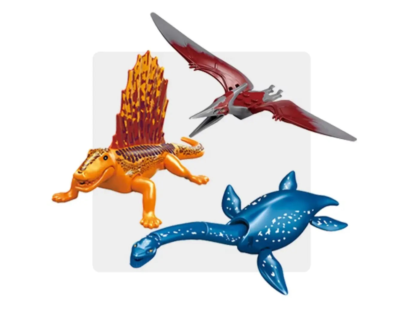 Dinossauro Brinquedo Tipo Jurassic World Kit 04 (Dimetrodon, Pterosaur, Plesiosaur)