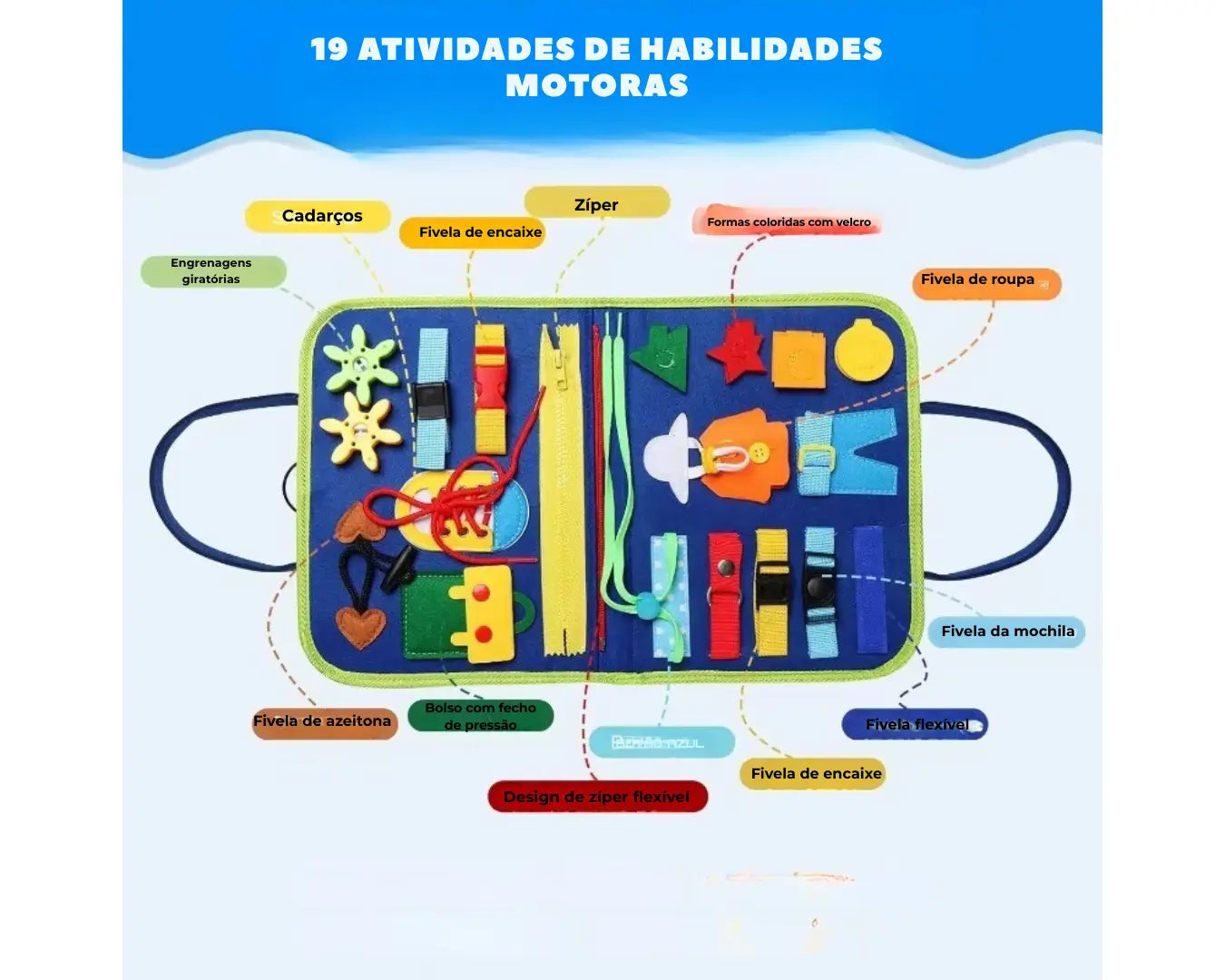 Brinquedo Educativo de Viagem Dinossauro Montessori Azul