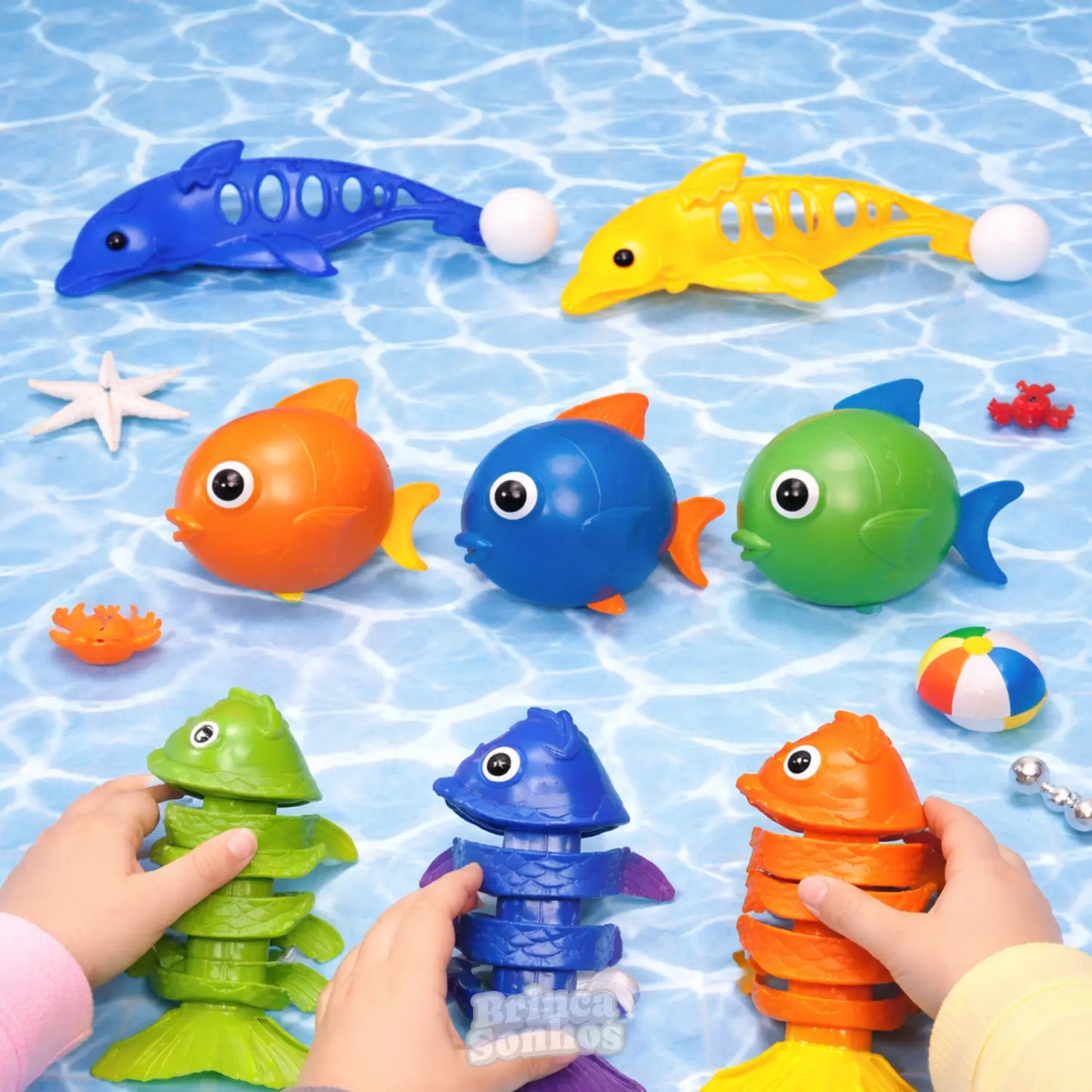 Brinquedo Infantil Educativo de Verão Banho de Piscina - Peixe (3 Peças)