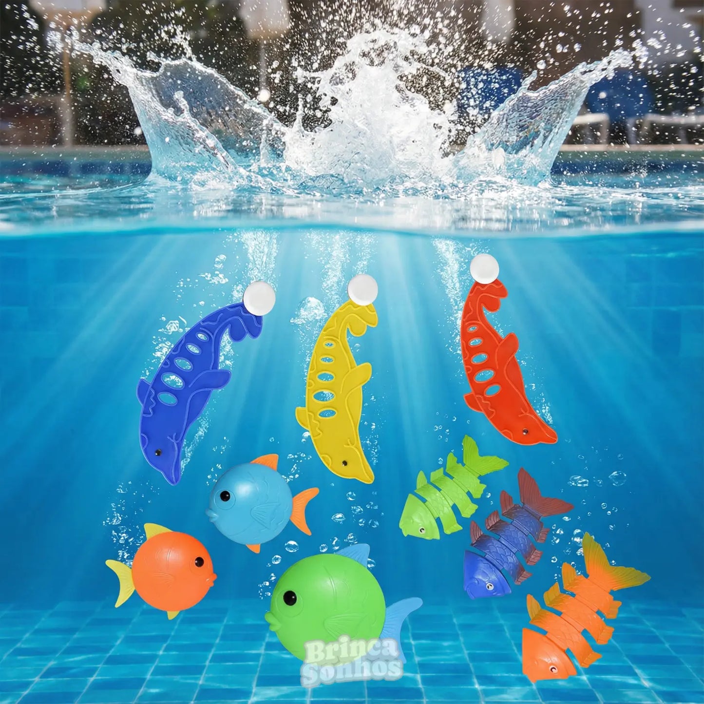Brinquedo Infantil Educativo de Verão Banho de Piscina - Peixe (3 Peças)