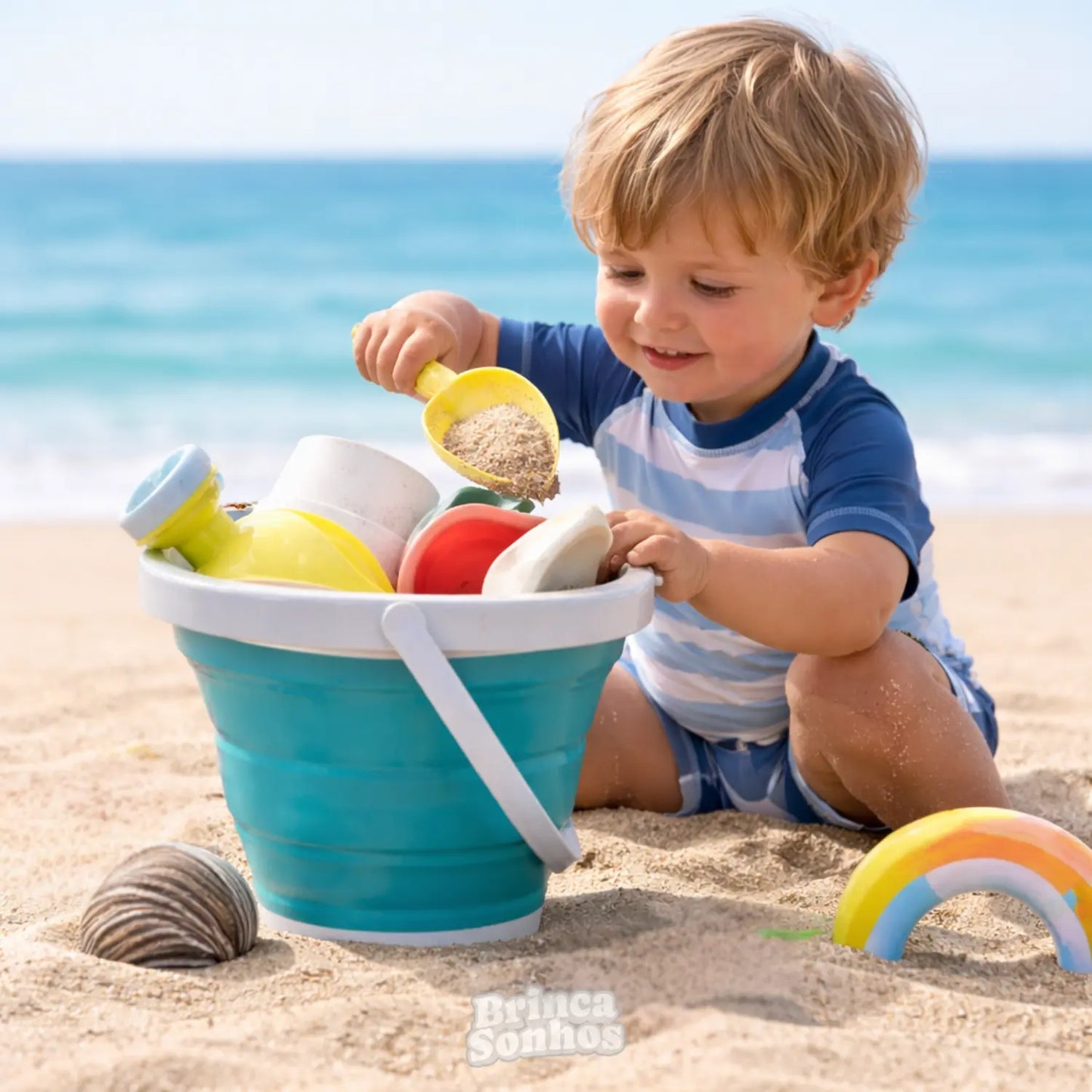Brinquedo de Praia Conjunto Balde Dobrável Verão