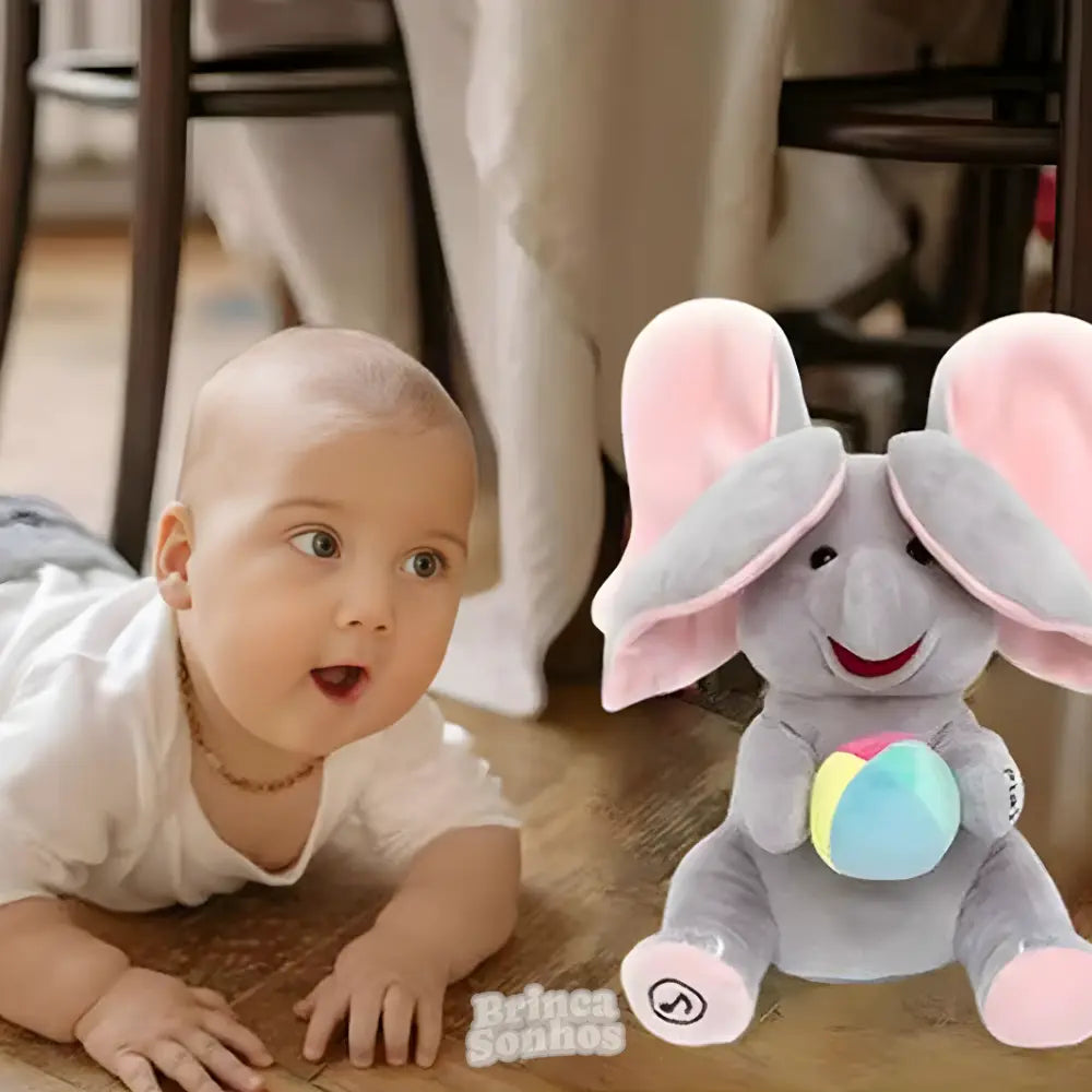 Elefante de Pelúcia Musical Esconde-Esconde Bebê