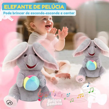 Elefante de Pelúcia Musical Esconde-Esconde Bebê