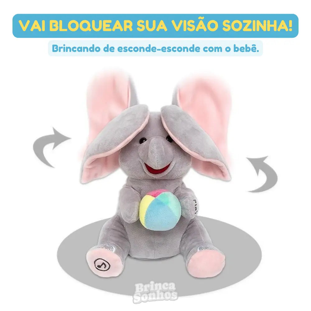 Elefante de Pelúcia Musical Esconde-Esconde Bebê