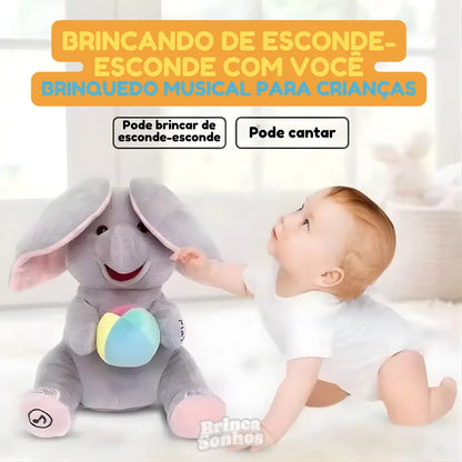 Elefante de Pelúcia Musical Esconde-Esconde Bebê
